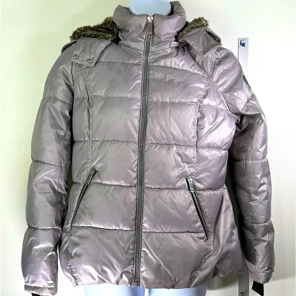 HFX silver Parka with Faux Rabbit lined hood size XL